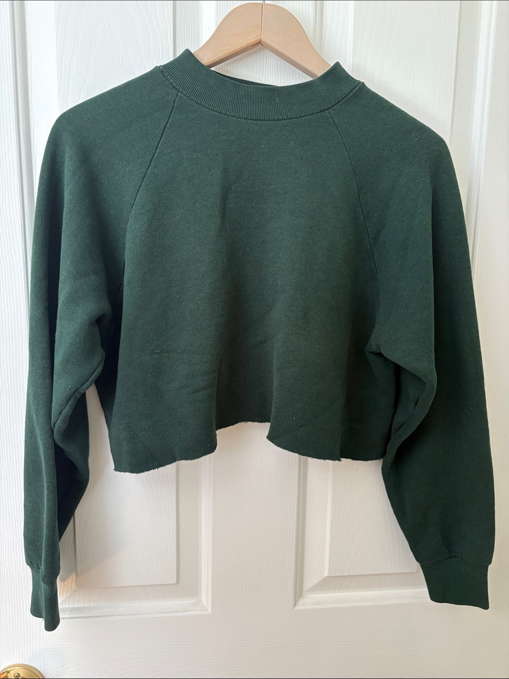 Thrifted Cropped Long-Sleeve Sweatshirt - Forest Green